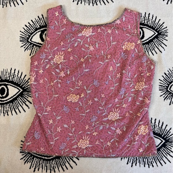 Marina Women's Pink Floral Beaded Embroidery Y2K Tank Top M - Picture 1 of 5
